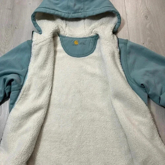Carhartt Sherpa Fleece Lined Full Zip Hoodie Sweater W Med Warm Gorp Workwear - Picture 6 of 12